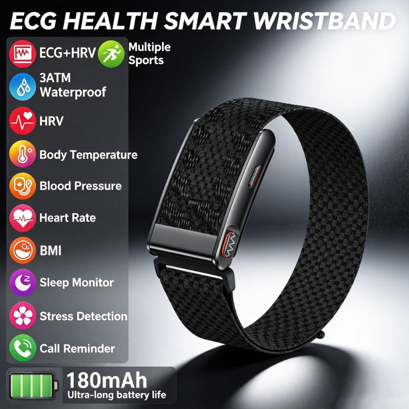 Health Wellness Bracelet - سوار صحي ذكي لمراقبة تخطيط القلب،
